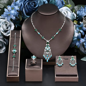 Exquisite Turquoise Dubai Jewelry Sets for Wedding Bridal Wedding Party 4 Pieces Set Accessories
