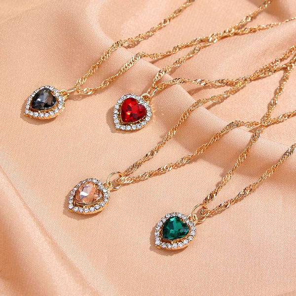 Shiny Heart Crystal Pendant/Necklace for Women Exquisite Gold Silver Color Twist Chain Necklace Fashion Jewelry Gift
