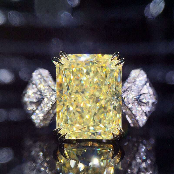 Novel Design Yellow Cubic Zirconia Square Stone Women's Ring Wedding Ceremony Party Finger Accessories Statement Jewelry
