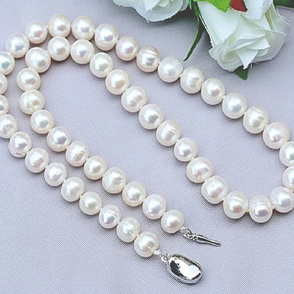 Natural Pearl Necklaces 9-10mm Freshwater Pearl Jewelry 925 Sterling Silver Necklace For Women