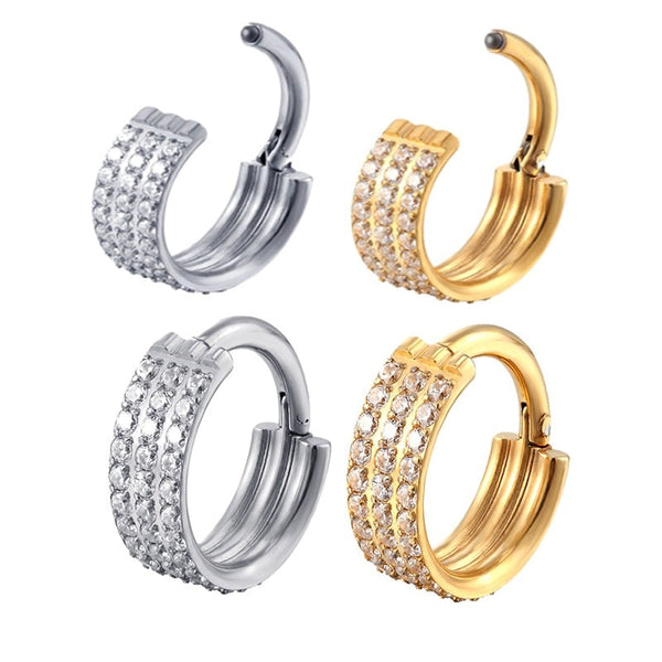 G23 Titanium Piercing Hinged Segment Hoops CZ Stone Nose Rings Clicker Ear Cartilage Tragus Helix Earrings Piercing Body Jewelry