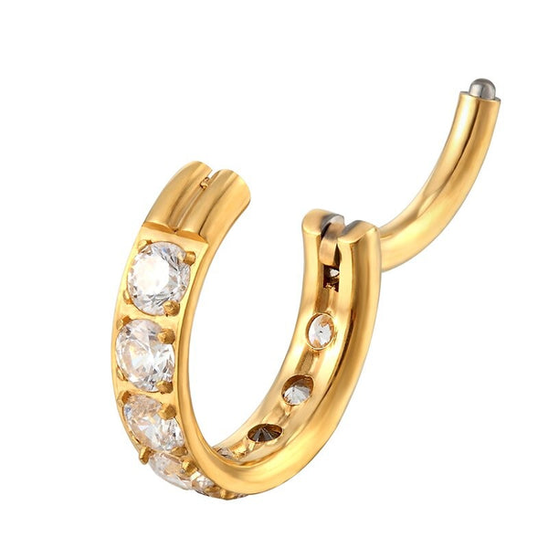 G23 Titanium Piercing Hinged Segment Hoops CZ Stone Nose Rings Clicker Ear Cartilage Tragus Helix Earrings Piercing Body Jewelry