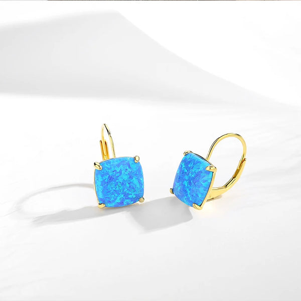 Princess Cut Crystal Square 925 Sterling Silver Stud Earrings for Women Men  Blue Fire Opal Earrings Gift for Girl