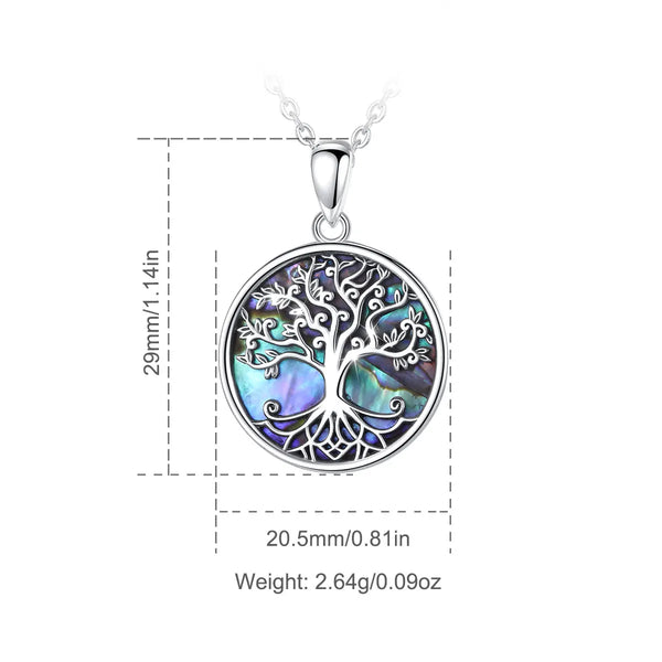 925 Sterling Silver Tree Of Life Pendant Necklace Abalone Shell Jewelry Elegant Fashion