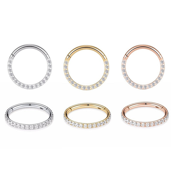 G23 Titanium Piercing Hinged Segment Hoops CZ Stone Nose Rings Clicker Ear Cartilage Tragus Helix Earrings Piercing Body Jewelry