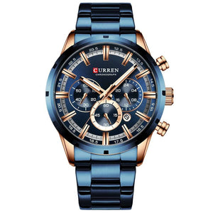 Men's Fashion Watches with Stainless Steel Top Sports Chronograph Quartz Watch