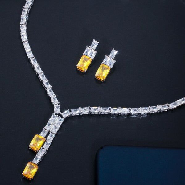 CWWZircons Dazzling African Cubic Zircon Womens Wedding Necklace Jewellery Set Bridal Party Costume Jewelry Accessories T374