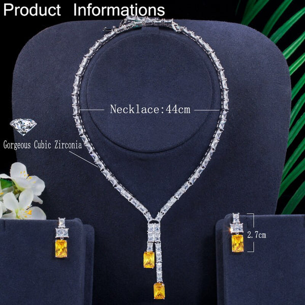 CWWZircons Dazzling African Cubic Zircon Womens Wedding Necklace Jewellery Set Bridal Party Costume Jewelry Accessories T374
