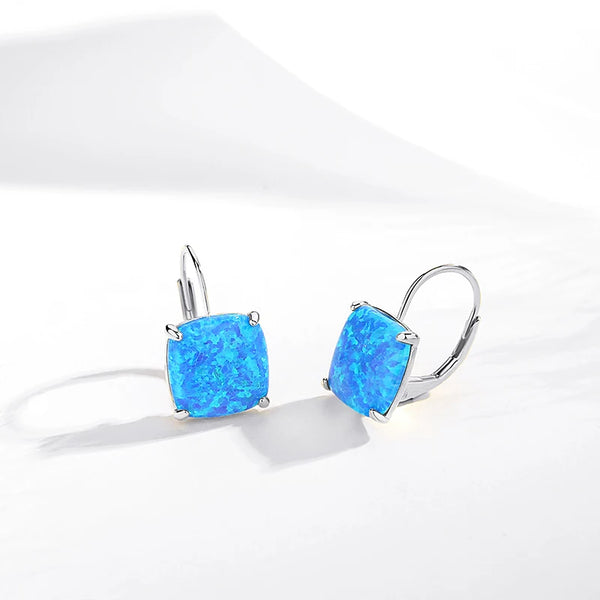 Princess Cut Crystal Square 925 Sterling Silver Stud Earrings for Women Men  Blue Fire Opal Earrings Gift for Girl