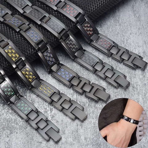 Black Magnetic Bracelet For Men & Women Stainless Steel Hand Chain Carbon Fiber Hologram Bracelet Men