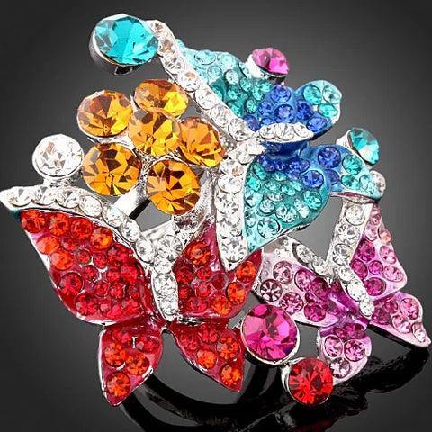Gold Color Ladybug Design Zircon Jewelry Rings Crystal Enamel Butterfly Pattern Flower Rings For Women