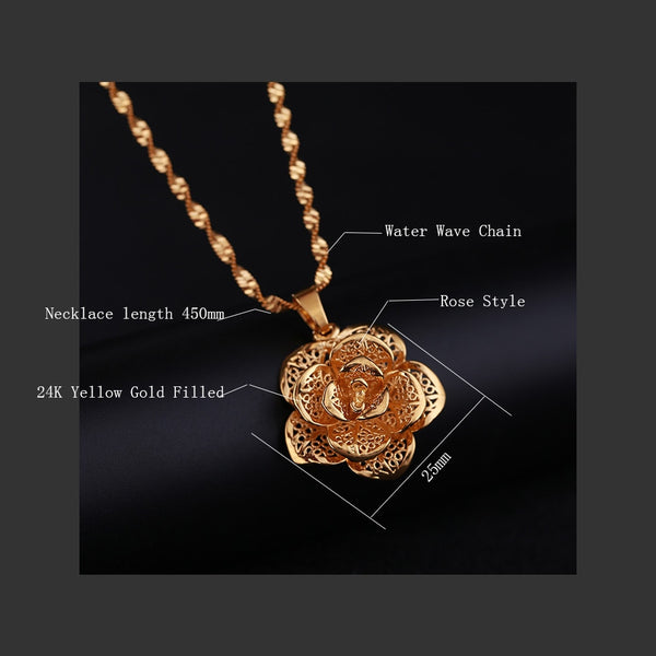 Hollow Flower Statement Necklaces Pendants Chokers Women's Collar Water Wave Chain Yellow Gold Color Filled Chunky Jewelry