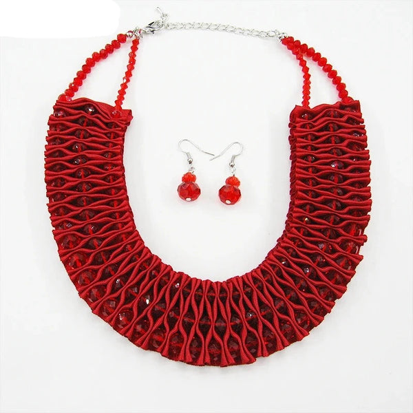 African Bead Crystal Red Necklace Statement Jewelry Sets Handmade Chain Bridal Jewelry Sets Vintage Fashion