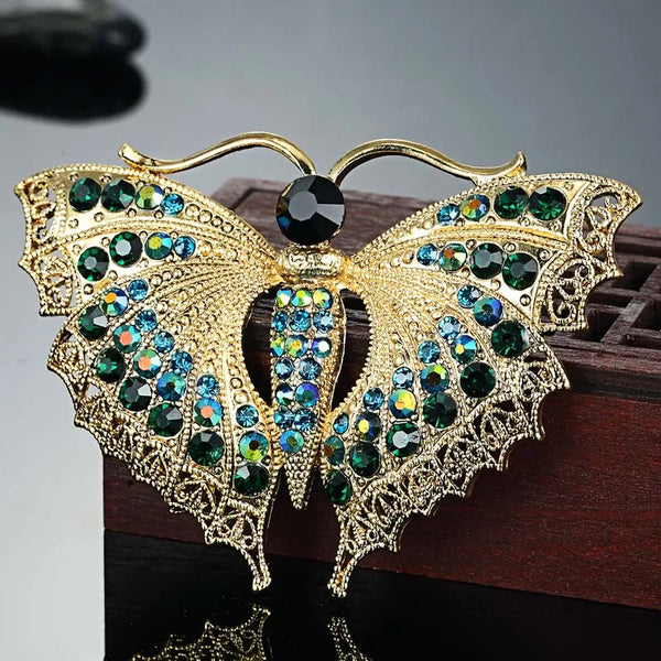 Vintage Butterfly Brooch Women Party Gifts Colares Rhinestone Brooches Bouquet Green Accessories Scarf Pins