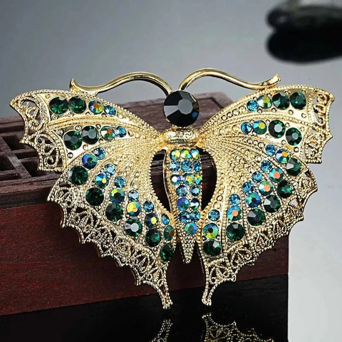 Vintage Butterfly Brooch Women Party Gifts Colares Rhinestone Brooches Bouquet Green Accessories Scarf Pins