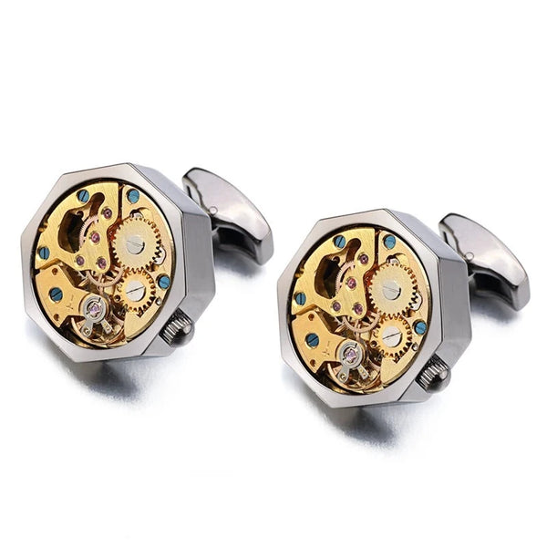 Lepton Watch Movement Cufflinks For Mens Business Steampunk Gear Watch Mechanism Cufflink Men Wedding Cufflinks