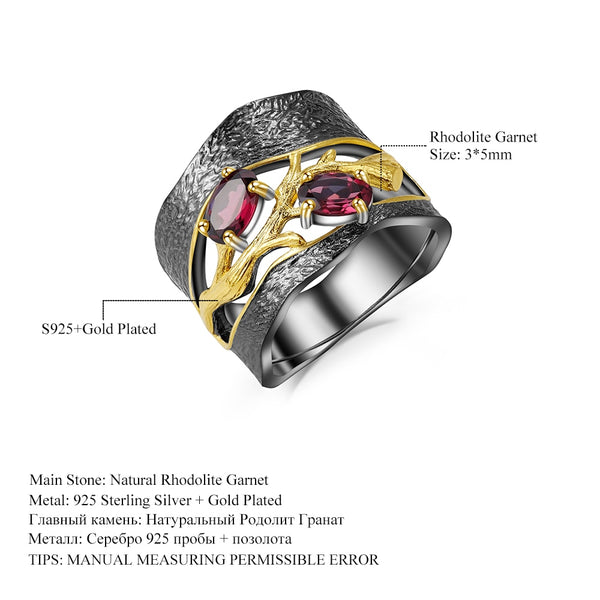 925 Sterling Silver Original Handmade Branch Rings Natural Rhodizite Garnet Gemstones Ring For Women Fine Jewelry
