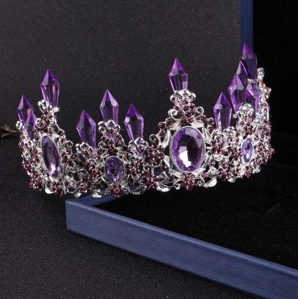 Noble Purple Crystal Bridal Jewelry Sets Necklaces Earrings Crown Tiaras Set African Beads Jewelry Set Wedding Dress Accessories