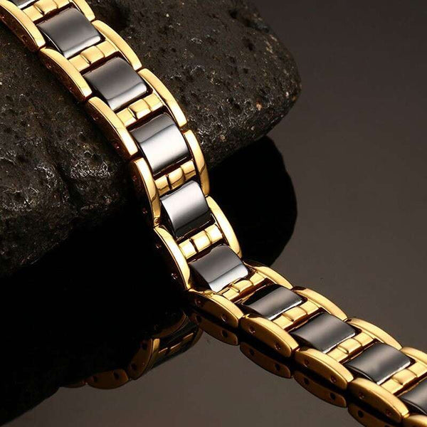Magnetic Hematite Bracelets For Men Gold Color Stainless Steel Hand Chain Link Black Ceramic Bracelets