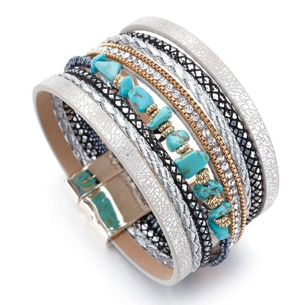 Leather Bracelets For Women Natural Stone Boho Style Wide Multilayer Wrap Bracelet Jewelry