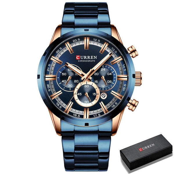 Men's Fashion Watches with Stainless Steel Top Sports Chronograph Quartz Watch