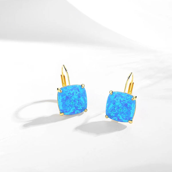 Princess Cut Crystal Square 925 Sterling Silver Stud Earrings for Women Men  Blue Fire Opal Earrings Gift for Girl