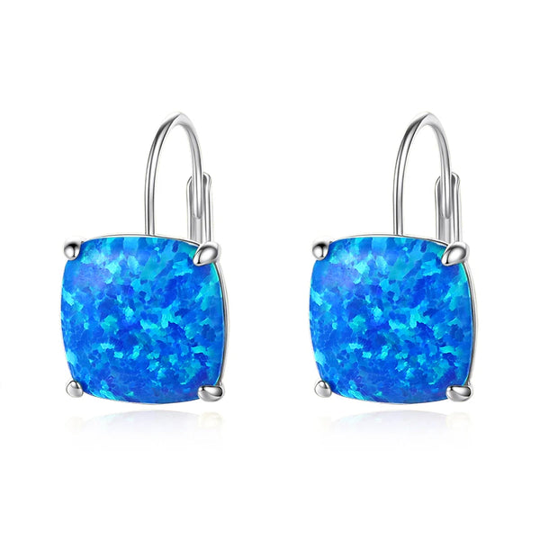 Princess Cut Crystal Square 925 Sterling Silver Stud Earrings for Women Men  Blue Fire Opal Earrings Gift for Girl