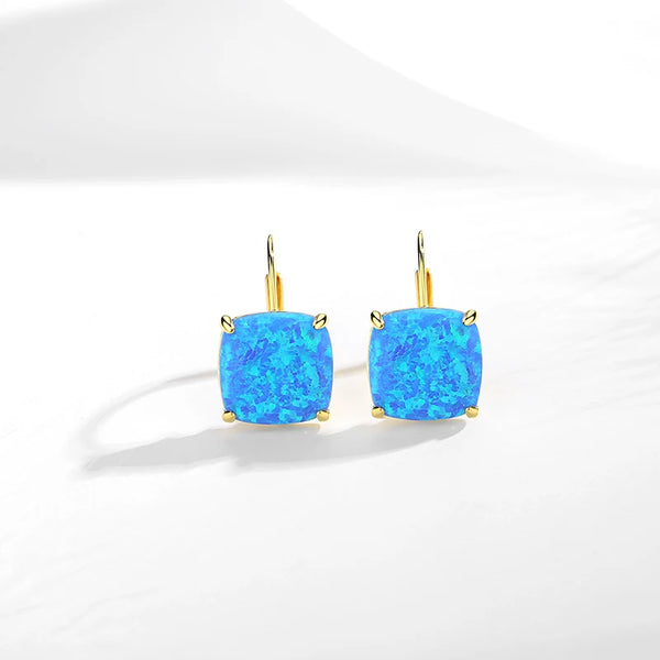 Princess Cut Crystal Square 925 Sterling Silver Stud Earrings for Women Men  Blue Fire Opal Earrings Gift for Girl