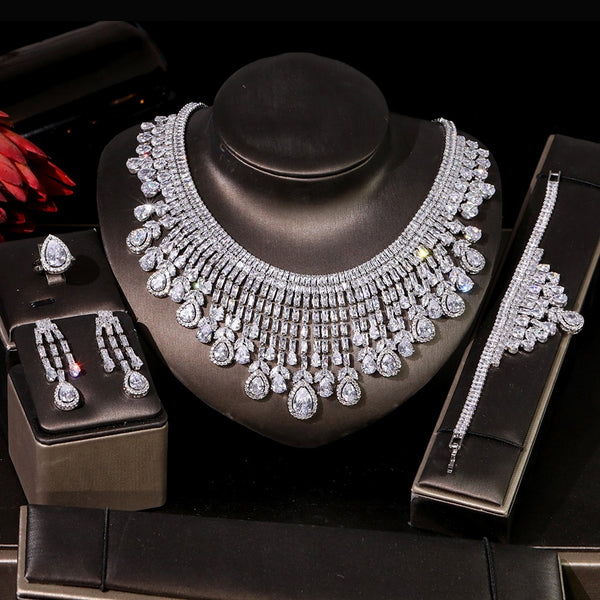 Bridal Jewelry Set, Cubic Zirconia 4-piece Jewelry Set Necklace
