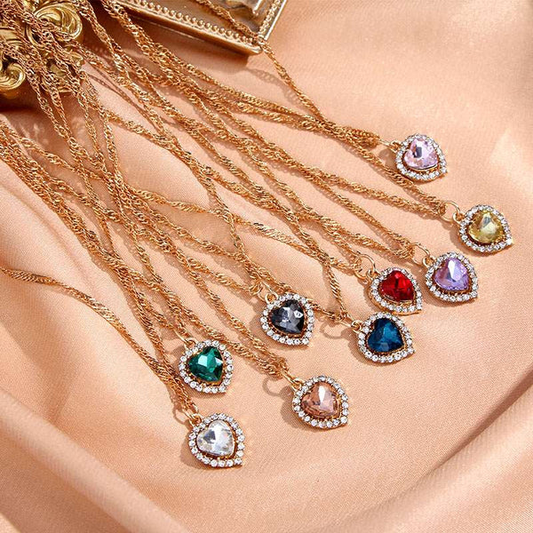 Shiny Heart Crystal Pendant/Necklace for Women Exquisite Gold Silver Color Twist Chain Necklace Fashion Jewelry Gift