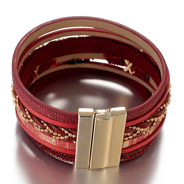 Evil Eye Wrap Bead Bracelet For Women Fashion Multilayer Leather Bracelet Rhinestone Handmade Jewelry