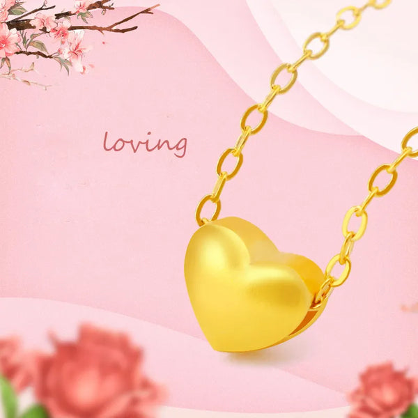 Necklace For Women Jewelry 18k Pure Gold Color 45cm 18'' Fashion Matte Love Heart Pendant Clavicle Chain Chocker