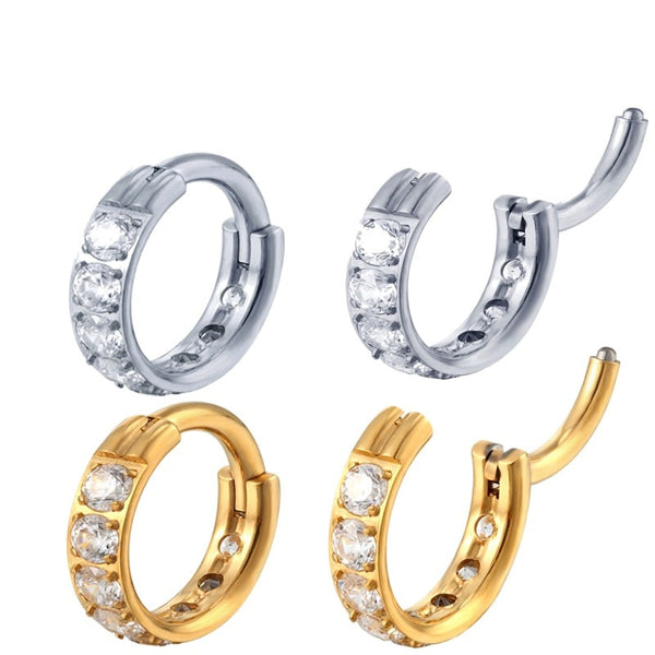 G23 Titanium Piercing Hinged Segment Hoops CZ Stone Nose Rings Clicker Ear Cartilage Tragus Helix Earrings Piercing Body Jewelry
