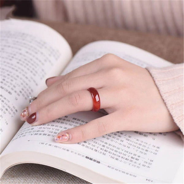 Natural Agate Red Jade Rings Jewelry Gemstone Band Ring Jade Stones For Women