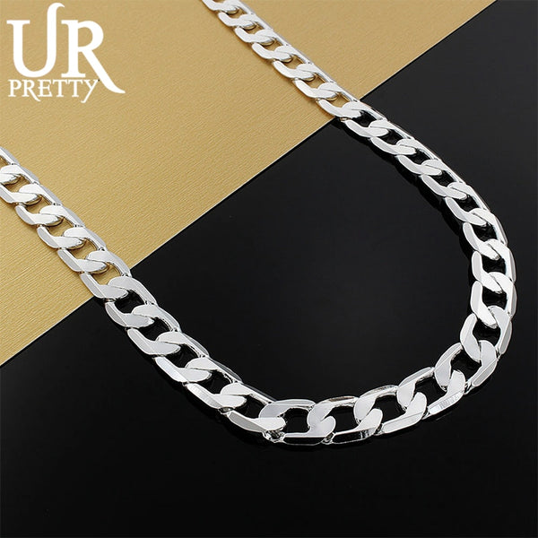 925 Sterling Silver Necklace For Men 16/18/20/22/24 Inches Classic 8MM Chain Luxury Jewelry Wedding Christmas Gift