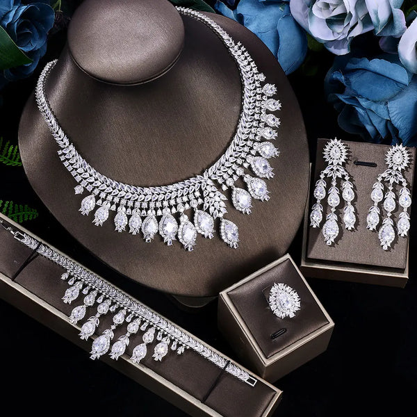 Zircon Luxury 3A 4-piece Bridal Wedding Jewelry Set Crystal Necklace Set Dubai Jewelry Set