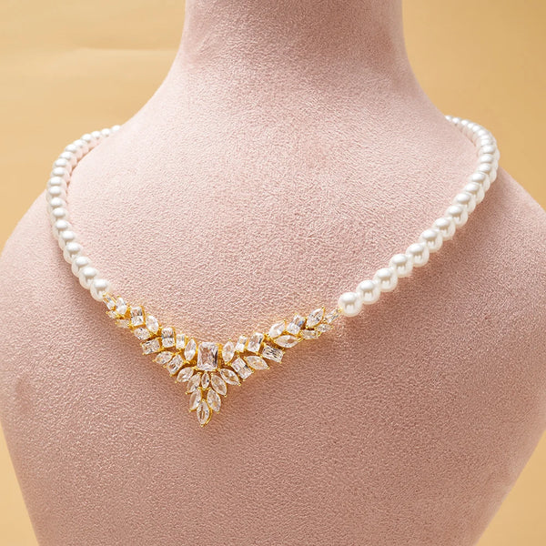 Women Pearl Necklace Sets Cubic Zirconia Jewelry Set Dubai Dinner Suit Party Engagement Handmade Jewelry Accessories