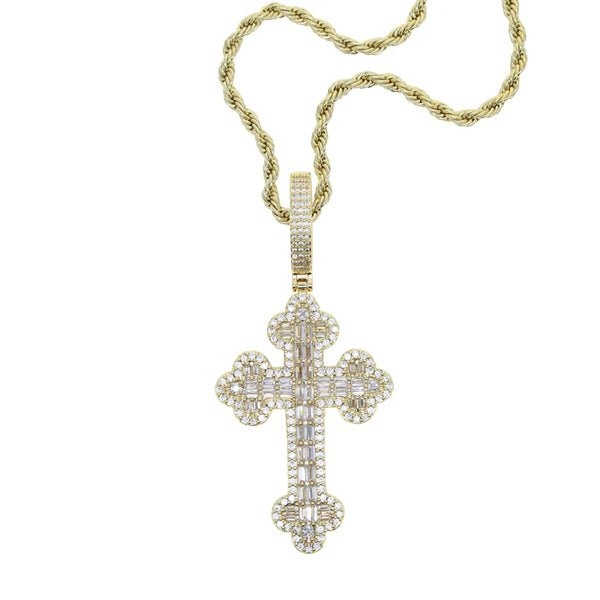 Men's & Women's Hip Hop Cross Pendant Necklace Full Paved Sparking Cubic Zircon Rope Chain Iced Out Bling CZ Jewelry Fashion Gift