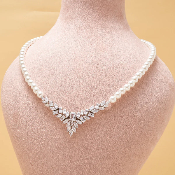 Women Pearl Necklace Sets Cubic Zirconia Jewelry Set Dubai Dinner Suit Party Engagement Handmade Jewelry Accessories