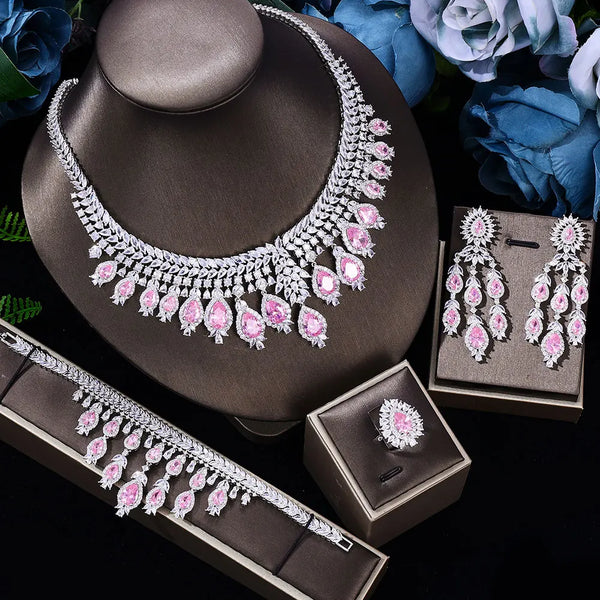 Zircon Luxury 3A 4-piece Bridal Wedding Jewelry Set Crystal Necklace Set Dubai Jewelry Set