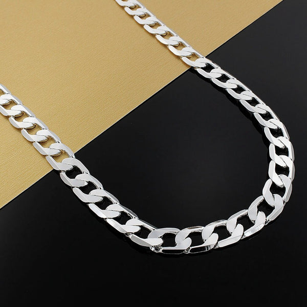925 Sterling Silver Necklace For Men 20/24 Inches Classic 8MM Chain Luxury Jewelry