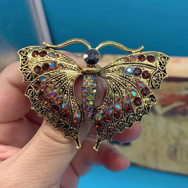 Vintage Butterfly Brooch Women Party Gifts Colares Rhinestone Brooches Bouquet Green Accessories Scarf Pins