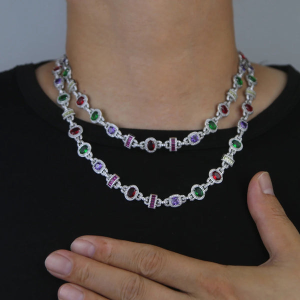 New Colour Oval Square Charm Necklace Silver Color Iced Out Cubic Zircon Cuban Chain Choker Women & Men Fashion Hip Hop Jewelry