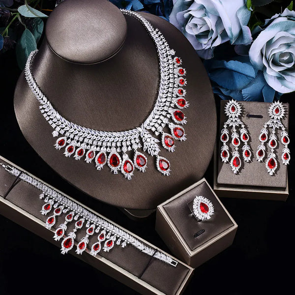 Zircon Luxury 3A 4-piece Bridal Wedding Jewelry Set Crystal Necklace Set Dubai Jewelry Set