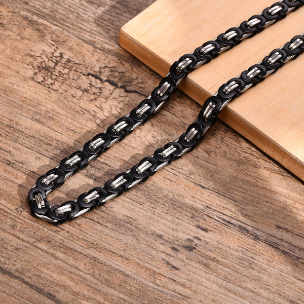 Flat Byzantine Chain Link Necklace For Men Jewelry, Stainless Steel  Men's Collar 6.5mm