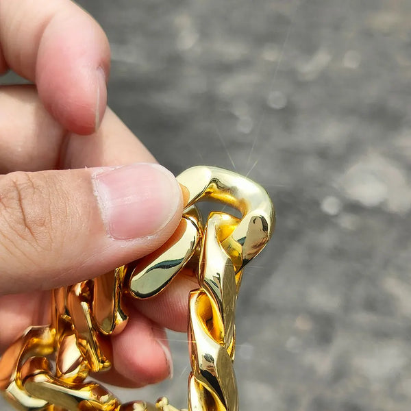 Wide Hip Hop Bling Gold Plated Round Heavy Miami Cuban Link Chain Chunky Necklaces For Men 22mm