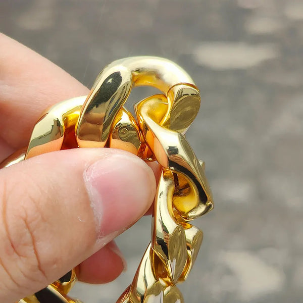 Wide Hip Hop Bling Gold Plated Round Heavy Miami Cuban Link Chain Chunky Necklaces For Men 22mm