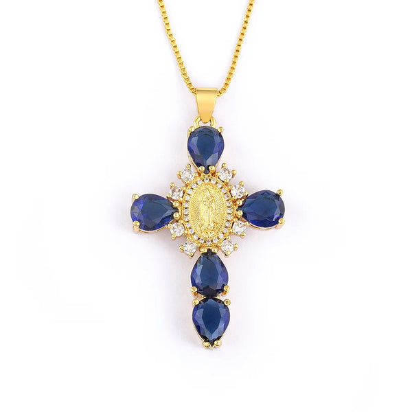 Women's Hip-hop Punk Style Zircon Cross Virgin Mary Pendant Necklace Fashion Chain Jewelry