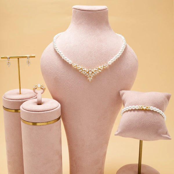 Women Pearl Necklace Sets Cubic Zirconia Jewelry Set Dubai Dinner Suit Party Engagement Handmade Jewelry Accessories