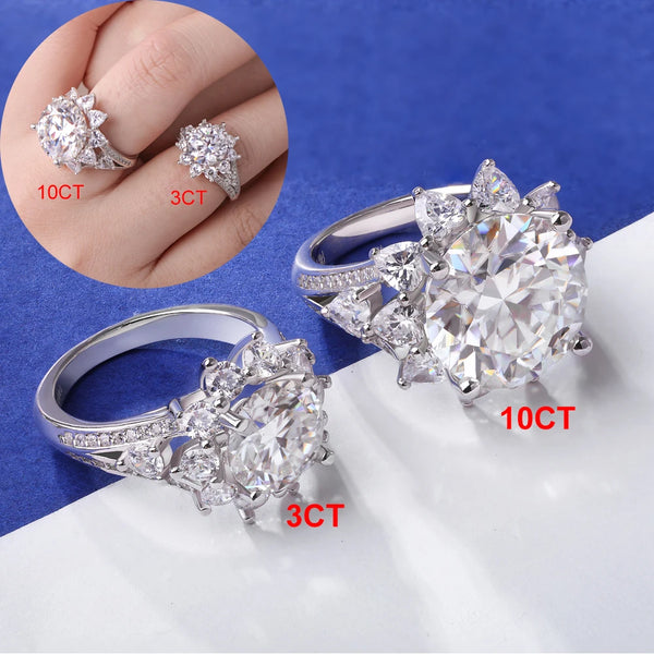 Moissanite Ring For Women 3CT/10CT D Color 100% 925 Sterling Silver Plated Engagement Wedding Bride Diamond Rings